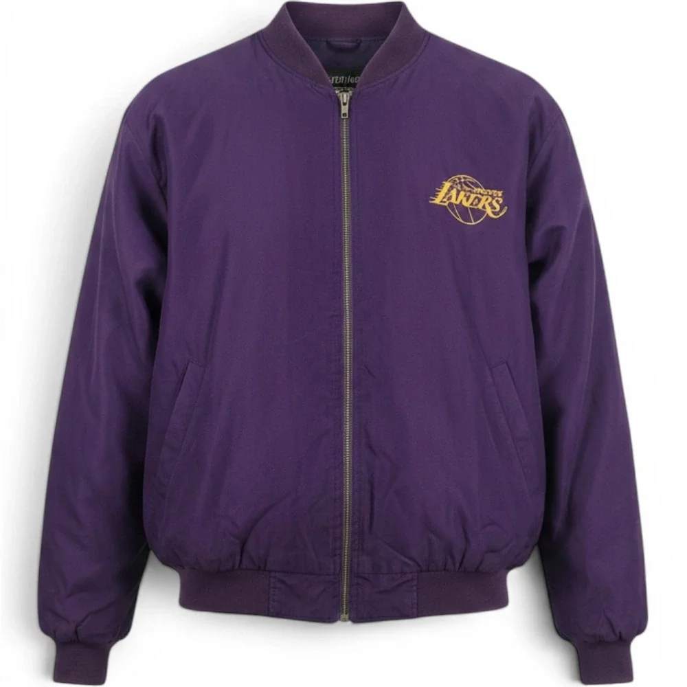 Tulliano Bomber Jacket Mens XL Purple Vintage 90s Silk Los Angeles Lakers NBA